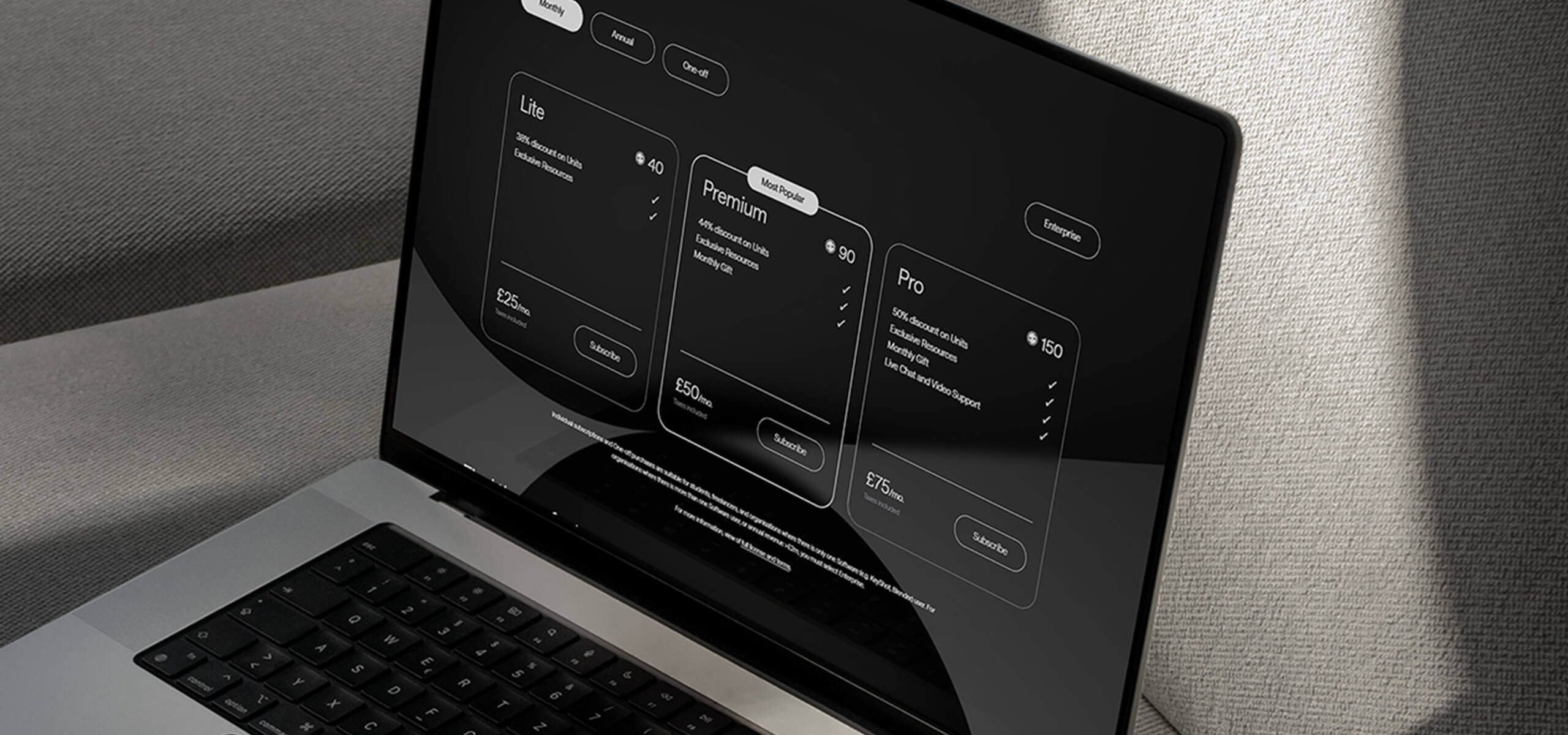 Visune Shopify website design showing monthly subscriptions